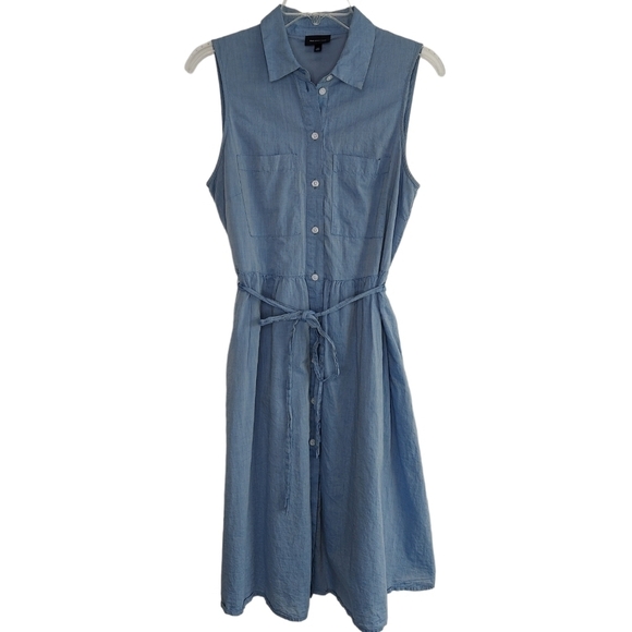 Who What Wear A-Line Shirt Dress Medium Sleeveless Lined Button Front Tie Back - Picture 3 of 16